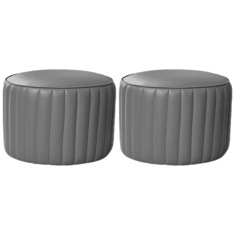 Modern Water Resistant Pouf Pure Color Round Leather Indoor Pouf