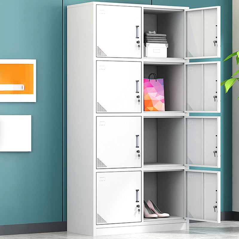 Contemporary Cabinet for Home White Metal Storage Cabinet with Hinged Doors