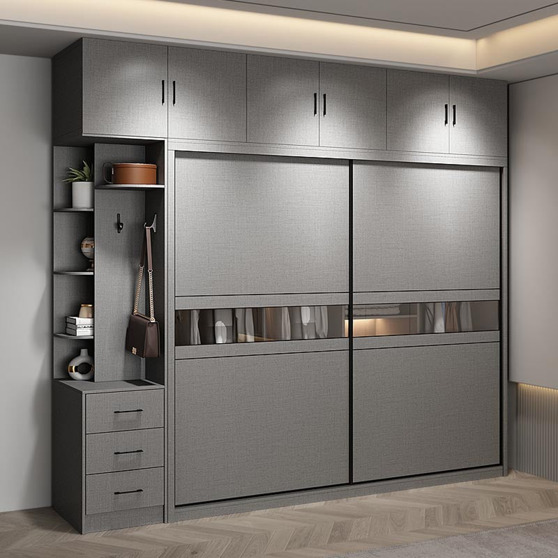 Contemporary Wooden Wardrobe Gray Colour Wardrobe Closet with Sliding Door