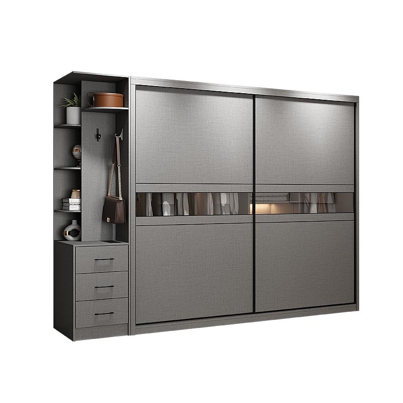Contemporary Wooden Wardrobe Gray Colour Wardrobe Closet with Sliding Door