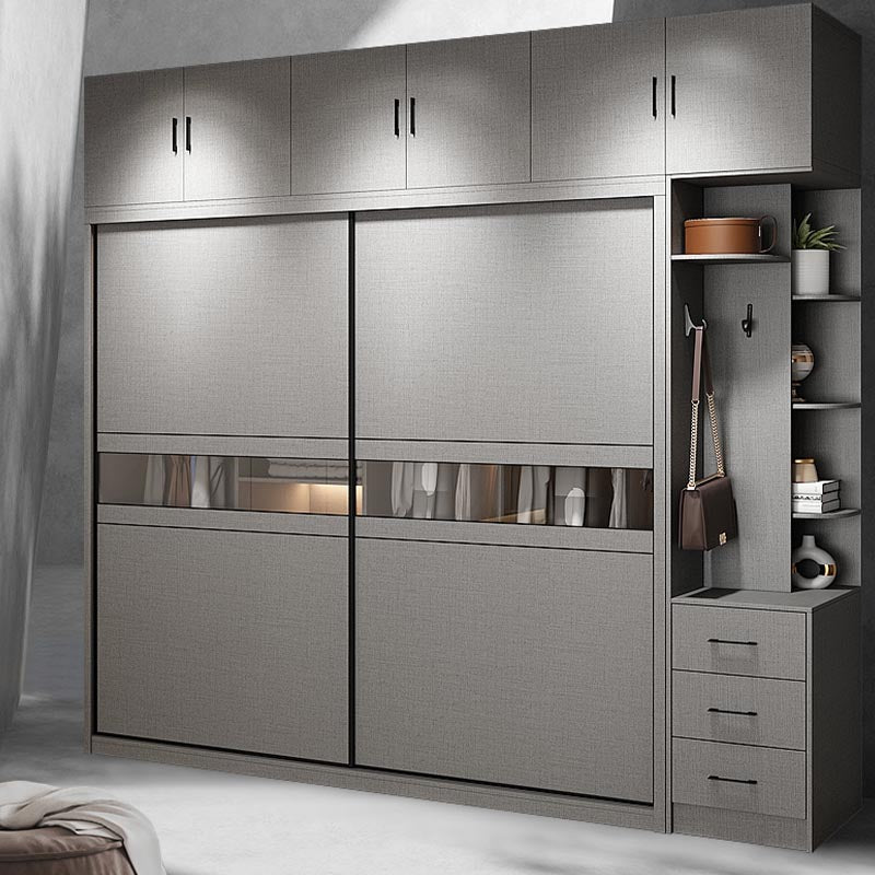 Contemporary Wooden Wardrobe Gray Colour Wardrobe Closet with Sliding Door