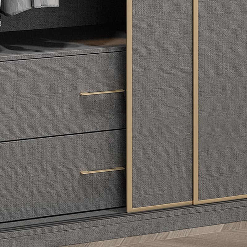 Contemporary Wooden Wardrobe Gray Colour Wardrobe Closet with Sliding Door