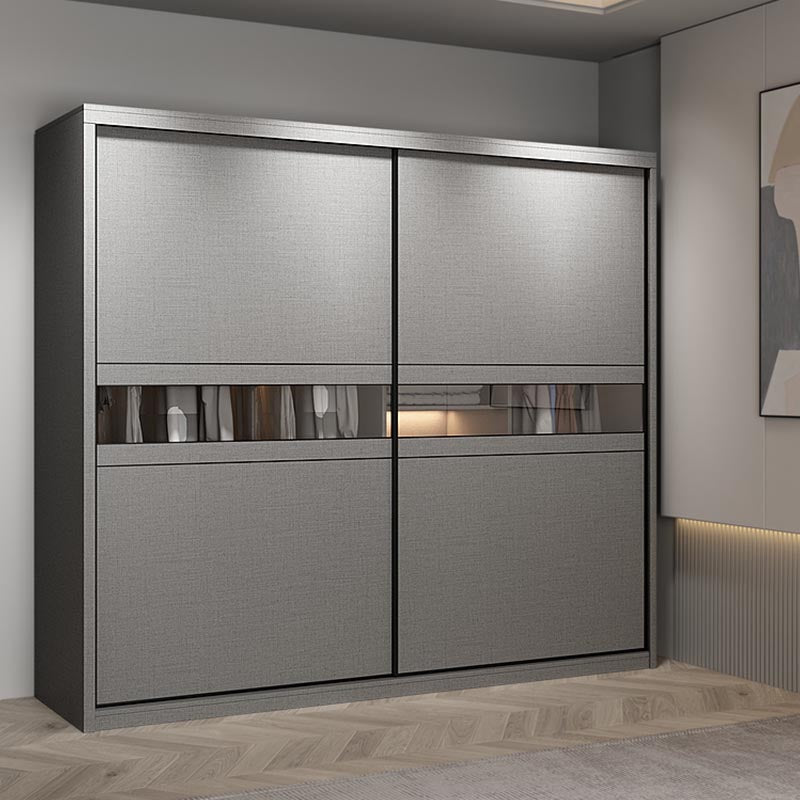 Contemporary Wooden Wardrobe Gray Colour Wardrobe Closet with Sliding Door