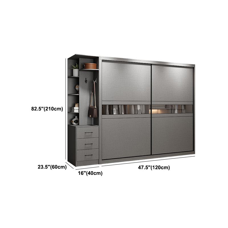 Contemporary Wooden Wardrobe Gray Colour Wardrobe Closet with Sliding Door