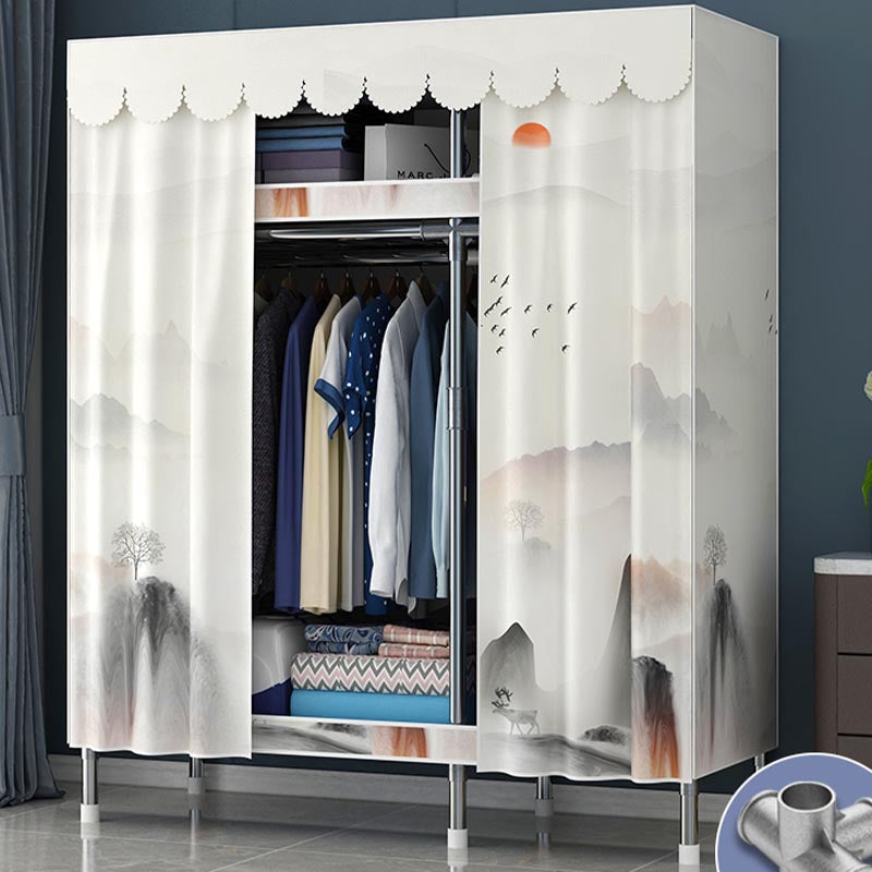 Contemporary Style Wardrobe Steel Cloth Rod Included Wardrobe Closet with Door