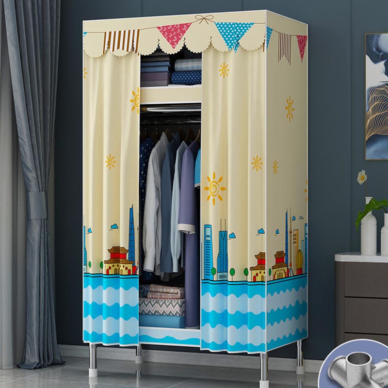 Contemporary Style Wardrobe Steel Cloth Rod Included Wardrobe Closet with Door