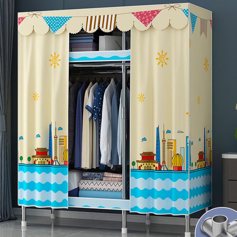 Contemporary Style Wardrobe Steel Cloth Rod Included Wardrobe Closet with Door