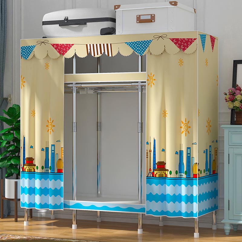 Contemporary Style Wardrobe Steel Cloth Rod Included Wardrobe Closet with Door