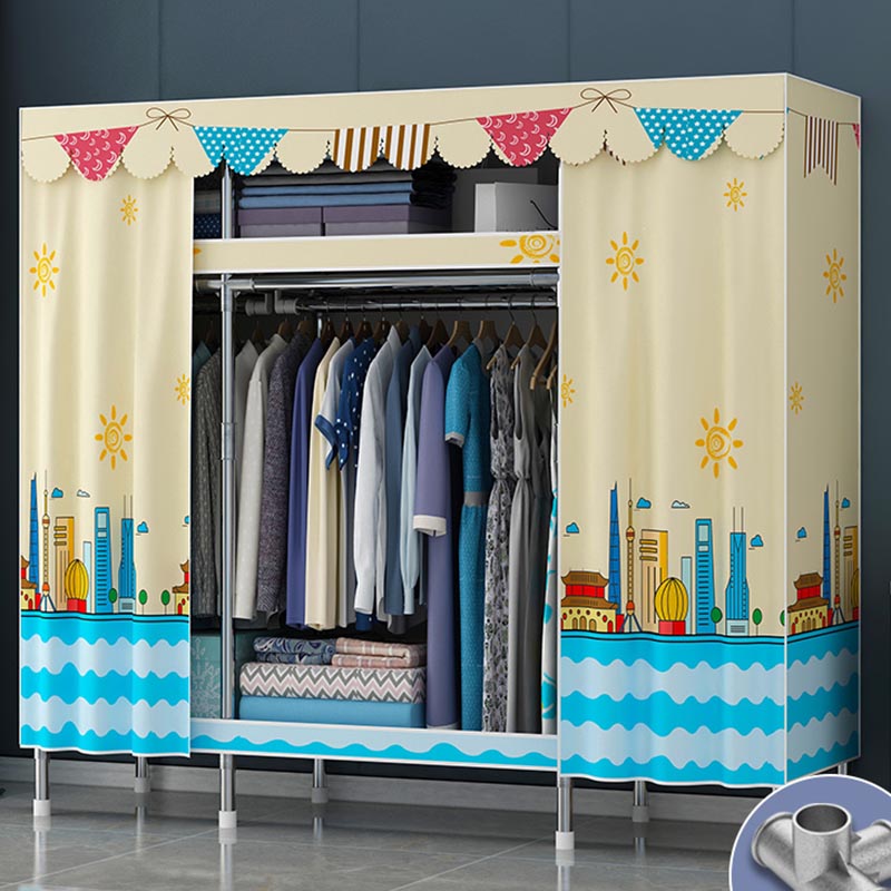 Contemporary Style Wardrobe Steel Cloth Rod Included Wardrobe Closet with Door