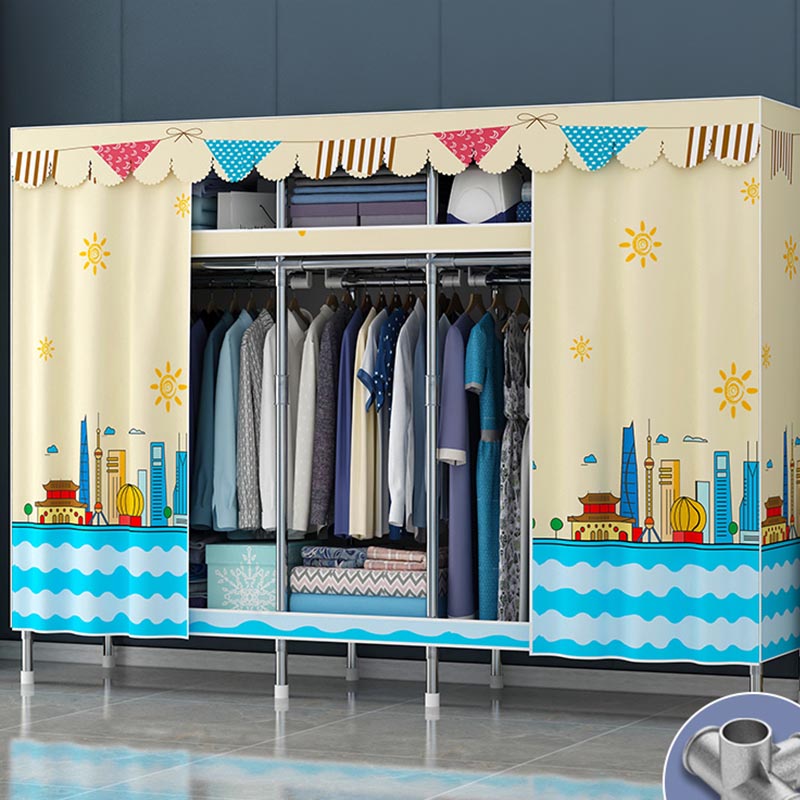 Contemporary Style Wardrobe Steel Cloth Rod Included Wardrobe Closet with Door