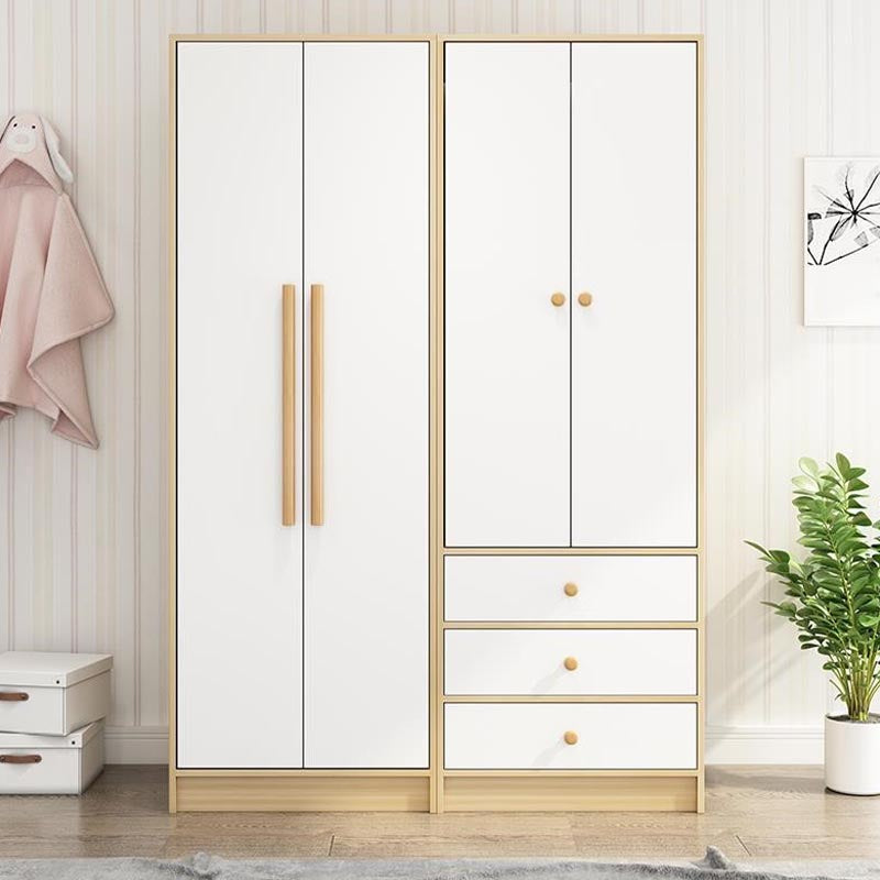 Modern Wooden Wardrobe White Colour Cloth Rod Included Wardrobe Closet for Home