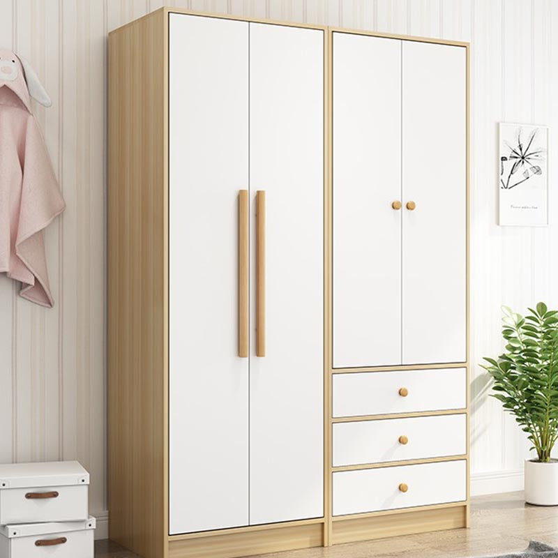 Modern Wooden Wardrobe White Colour Cloth Rod Included Wardrobe Closet for Home