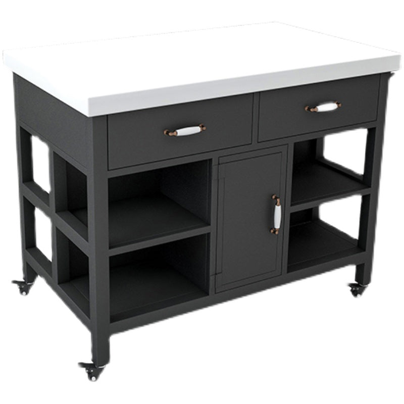 Modern Style Rolling Kitchen Cart Marble Rectangular Kitchen Island Cart with Drawer