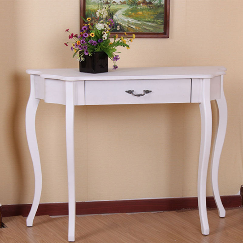 Victorian White Wooden Console Sofa Table Free Form End Table for Hall
