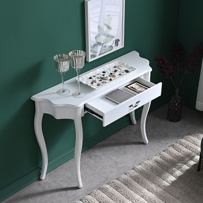 Victorian White Wooden Console Sofa Table Free Form End Table for Hall