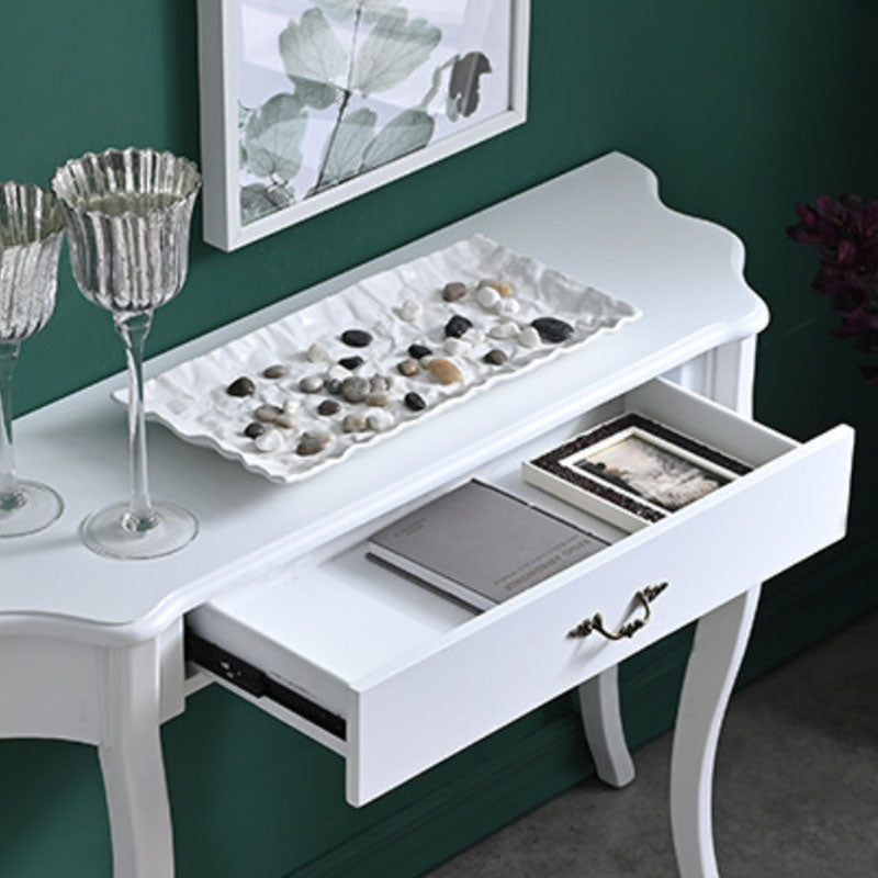 Victorian White Wooden Console Sofa Table Free Form End Table for Hall