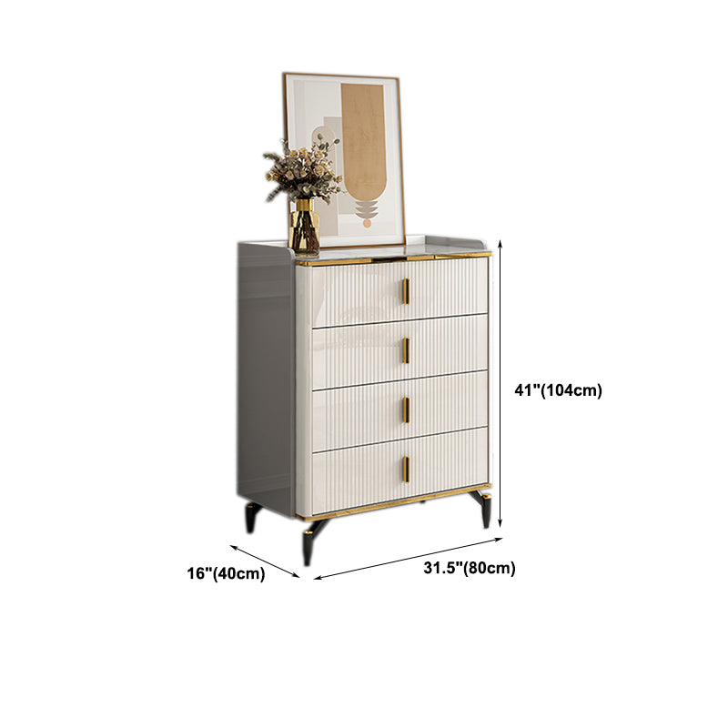 Glam Stone Storage Chest Bedroom Chest in White with Drawers