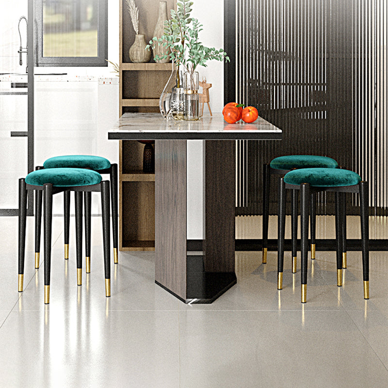 Modern Tear Resistant Pouf Circle Shape Dark Green Velvet Ottoman