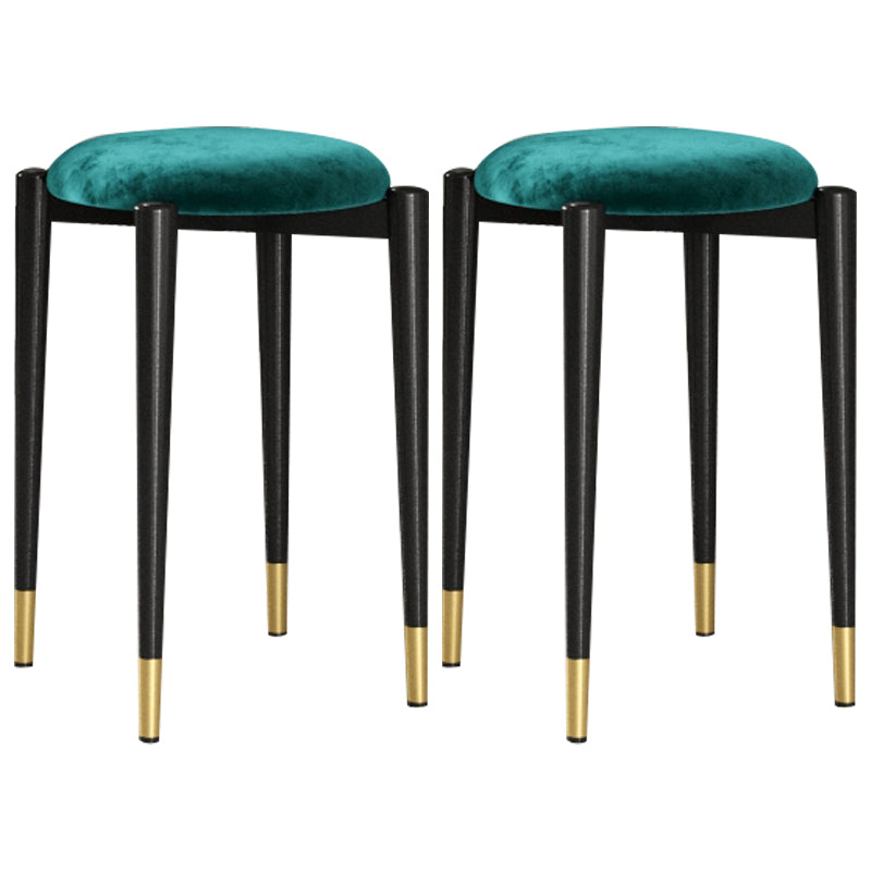 Modern Tear Resistant Pouf Circle Shape Dark Green Velvet Ottoman