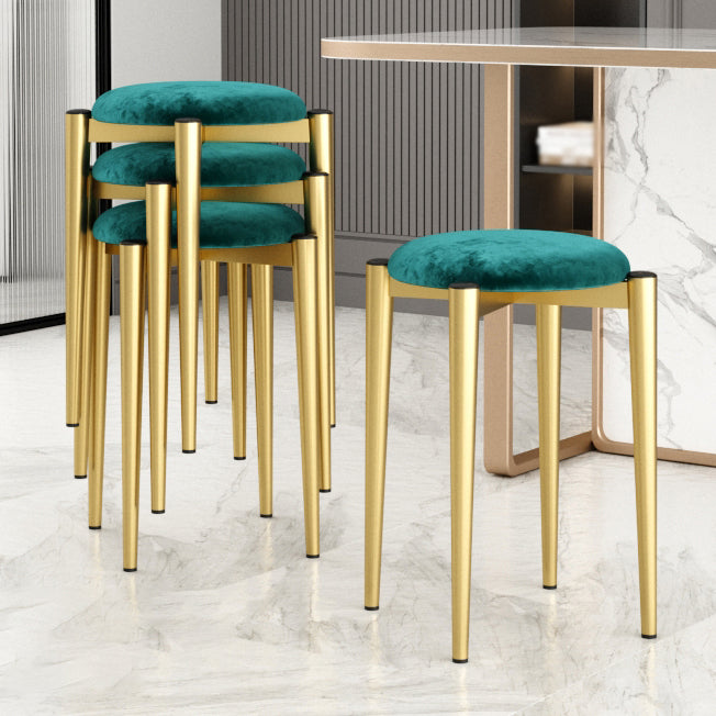 Modern Tear Resistant Pouf Circle Shape Dark Green Velvet Ottoman