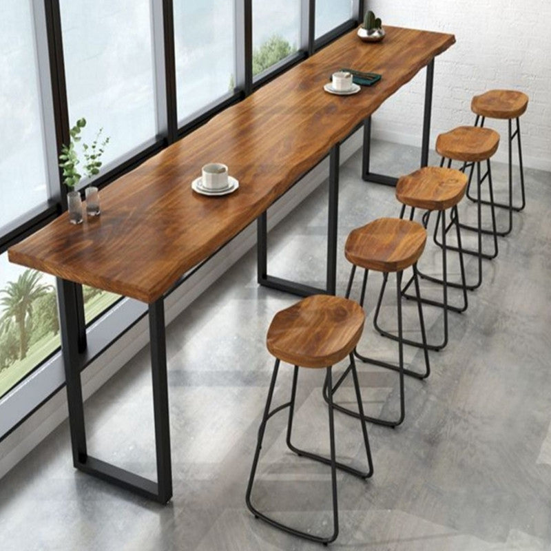 Modern 1/5 Pieces Bar Table Set Rectangle Pine Wood Counter Table with Stools for Balcony