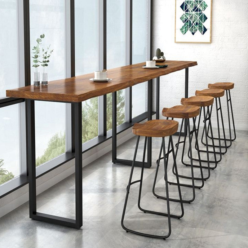 Modern 1/5 Pieces Bar Table Set Rectangle Pine Wood Counter Table with Stools for Balcony