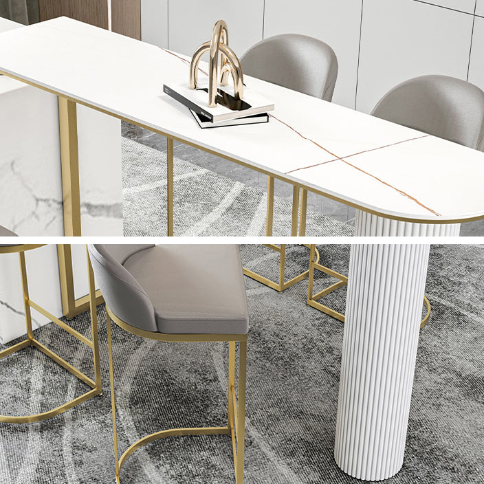 Glam White Bar Pub Table Set 1/5 Pcs Metal Base Bar Table and Stools