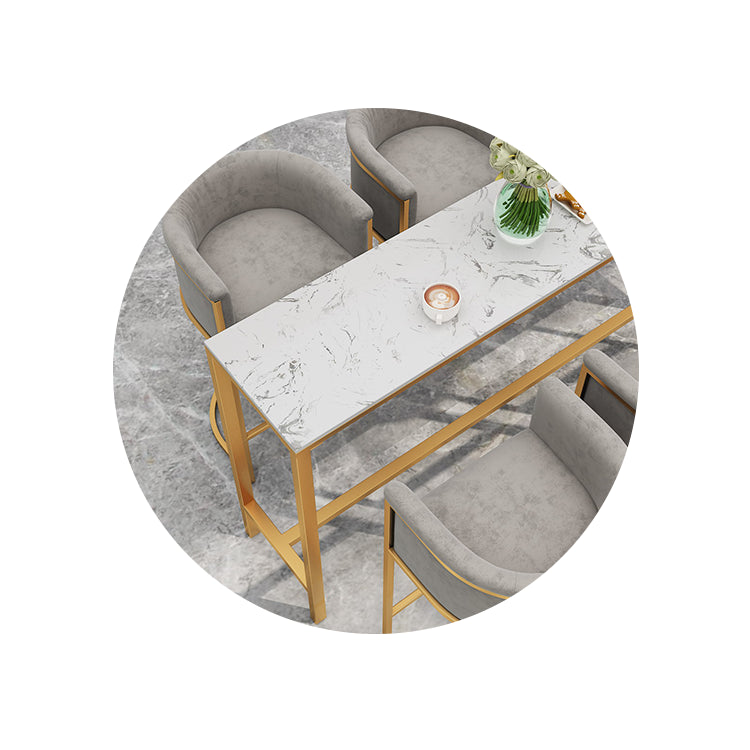 White Marble Bar Table Set 1/4 Pcs Upholstered Bar Stool for Living Room