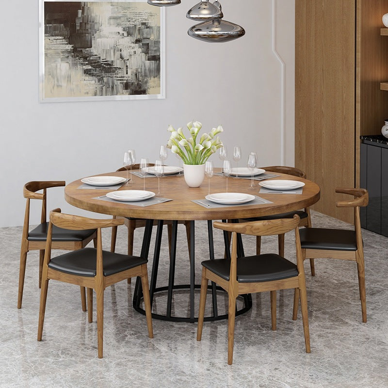Modern Dining Set 1/2/7 Pcs Round Dining Table with Cow Horn Chairs