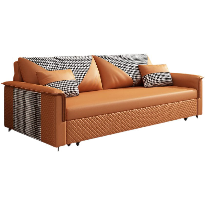 Modern Pillow Top Arm Sofa Bed Faux Leather Sofa with Storage