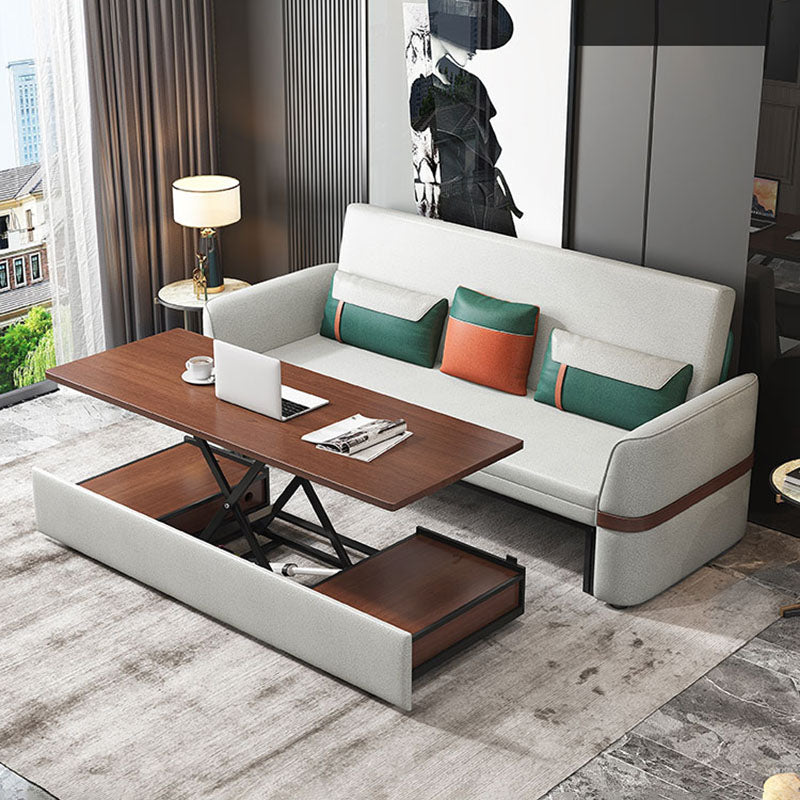 Stain Resistant Sofa Bed Grey Flared Arm Sofa with 3 Pillows