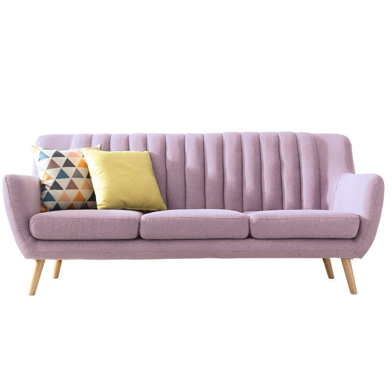 Fabric Sofa with Pillow Sewn Back and Flared Arm for Living Room