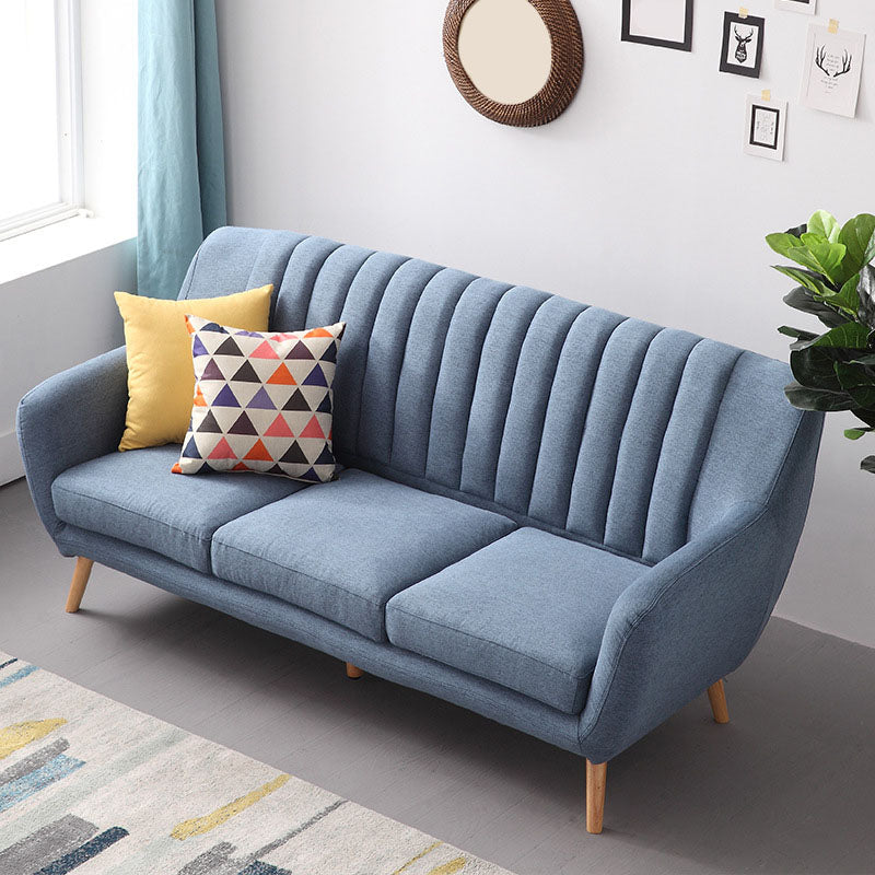 Fabric Sofa with Pillow Sewn Back and Flared Arm for Living Room