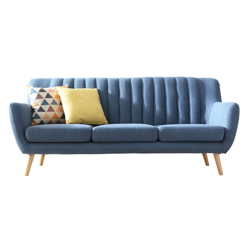 Fabric Sofa with Pillow Sewn Back and Flared Arm for Living Room