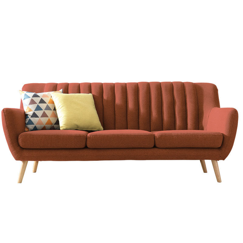 Fabric Sofa with Pillow Sewn Back and Flared Arm for Living Room