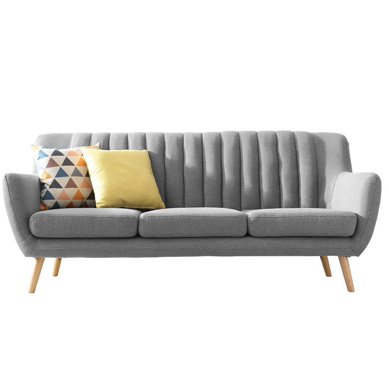 Fabric Sofa with Pillow Sewn Back and Flared Arm for Living Room