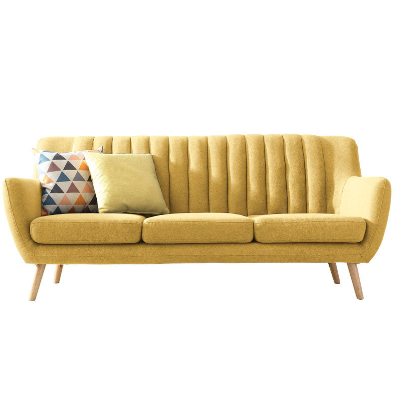 Fabric Sofa with Pillow Sewn Back and Flared Arm for Living Room