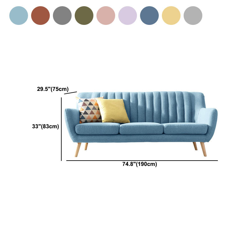 Fabric Sofa with Pillow Sewn Back and Flared Arm for Living Room