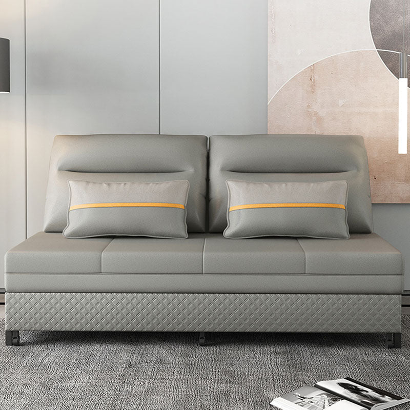 Adjustable Sofa Bed Faux Leather Sewn Pillow Back Sofa in Grey