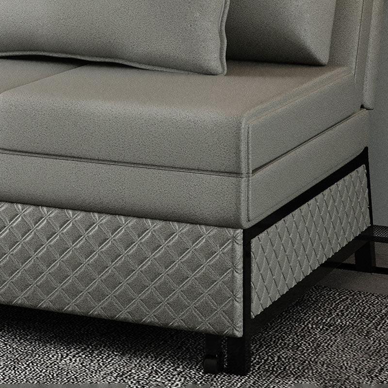 Adjustable Sofa Bed Faux Leather Sewn Pillow Back Sofa in Grey
