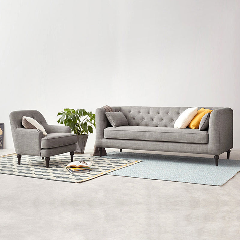 Tufted Fabric Sofa with Tuxedo Arm in Gray Contemporary Style