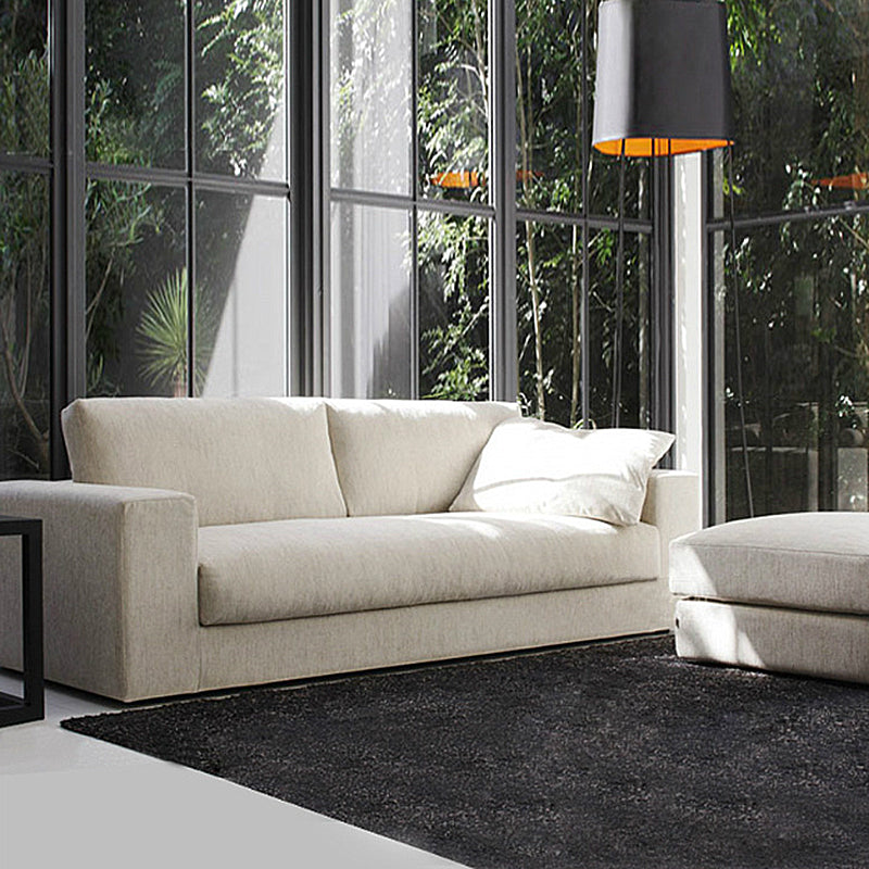 Modern Square Arm Sofa with Cushions in White for Living Room