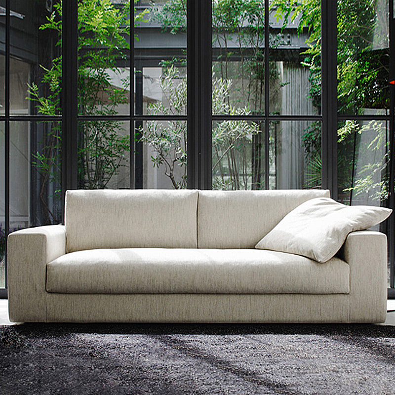 Modern Square Arm Sofa with Cushions in White for Living Room