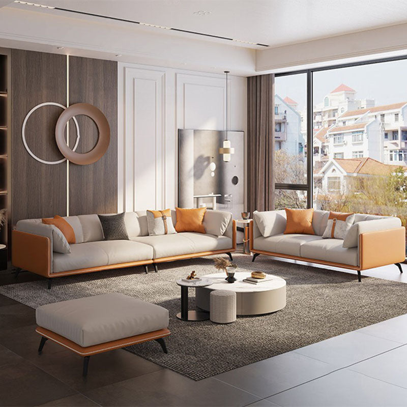 Contemporary Tuxedo Arm Sofa Stain Resistant Faux Leather Sofa
