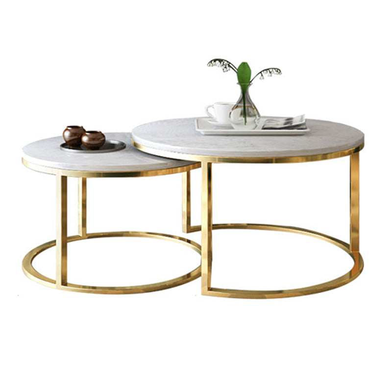 Frame Glam Simple Coffee Table Marble Round Cocktail Table Set