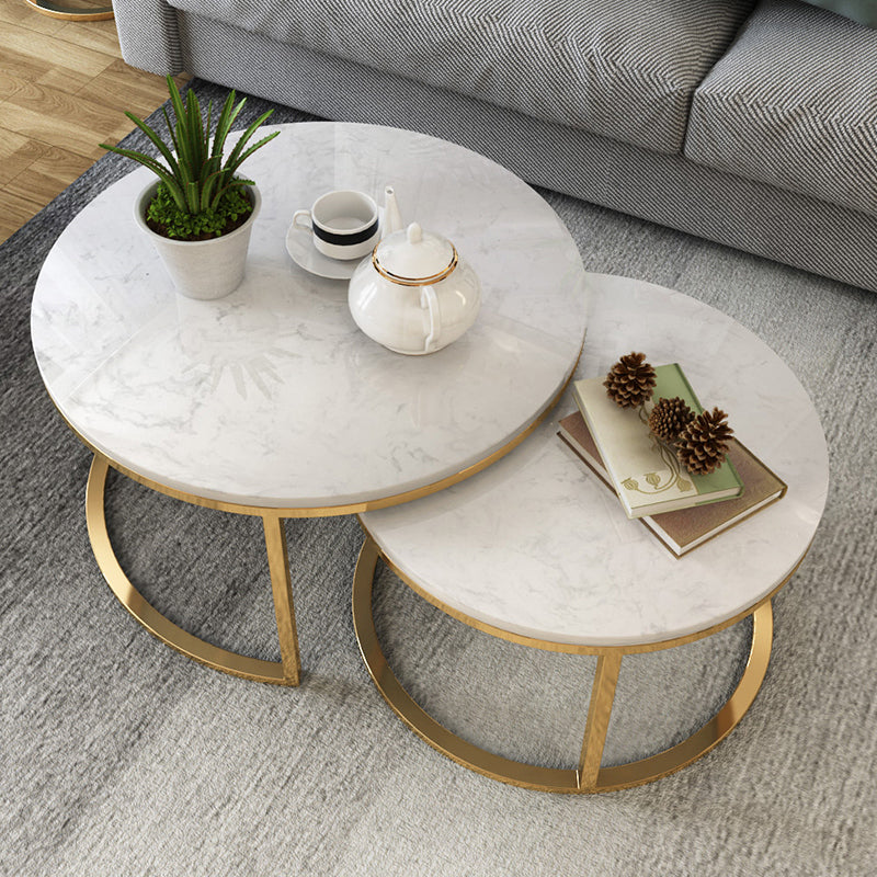 Frame Glam Simple Coffee Table Marble Round Cocktail Table Set