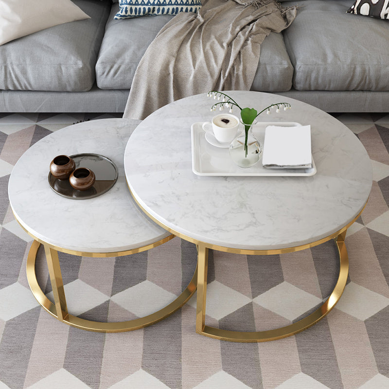 Frame Glam Simple Coffee Table Marble Round Cocktail Table Set