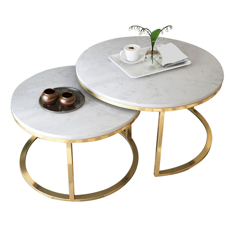 Frame Glam Simple Coffee Table Marble Round Cocktail Table Set