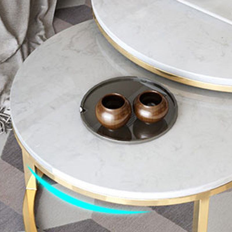 Frame Glam Simple Coffee Table Marble Round Cocktail Table Set