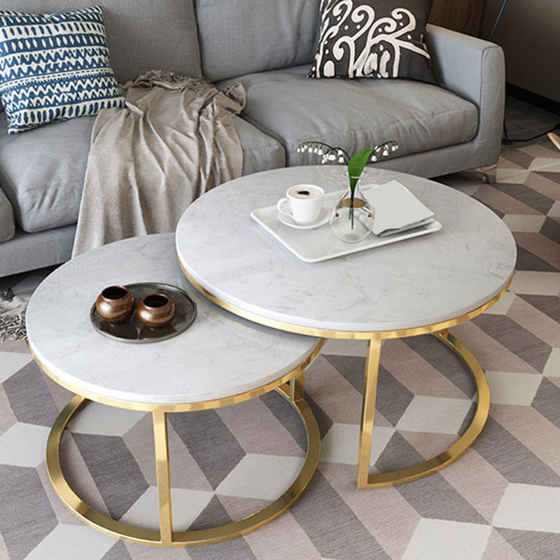 Frame Glam Simple Coffee Table Marble Round Cocktail Table Set